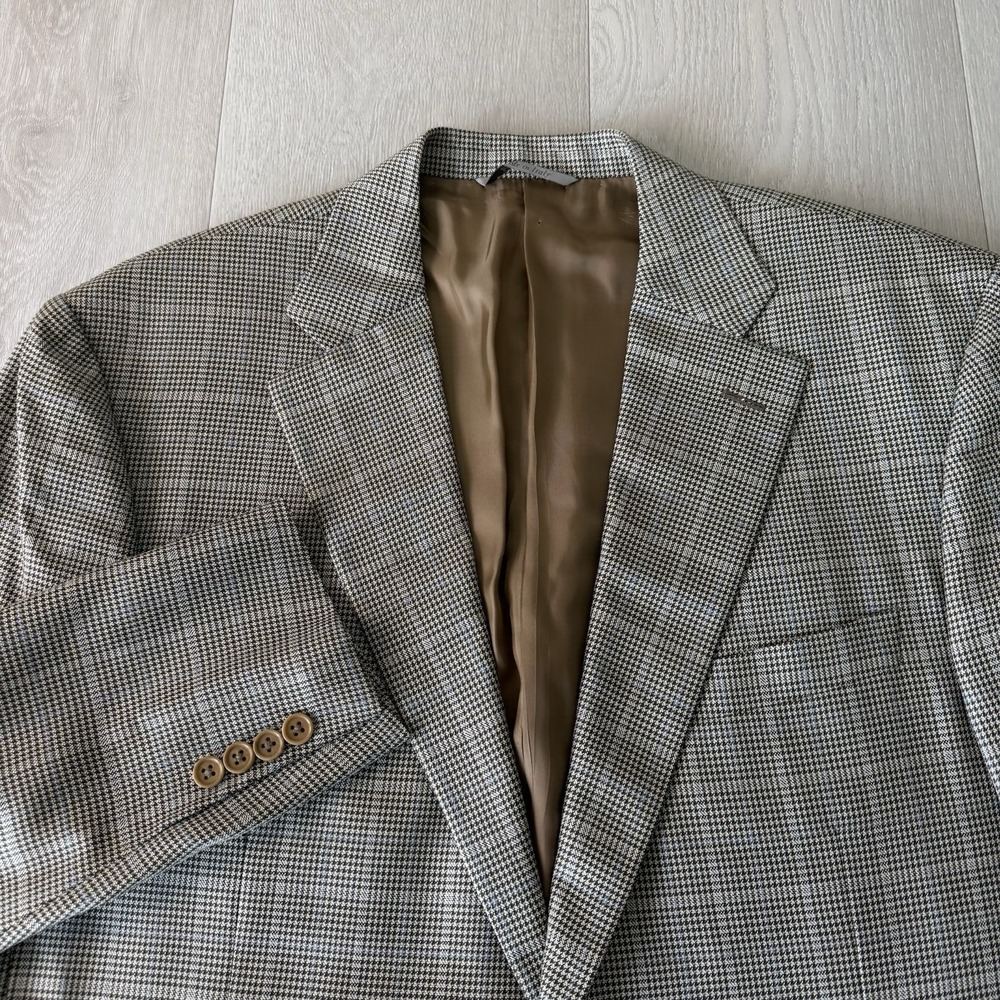 Canali Blazer Jacket Plaid Check Silk Wool Blend Men's Size EU 56L US 46L